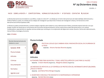 Ya está disponible el Nº 29 de la Revista Iberoamericana de Gobierno Local #RIGL