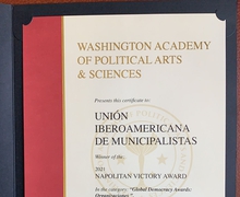 UIM recibió el Premio Global Democracy Award en la gala de la Napolitan Victory Academy, en Washington DC.
